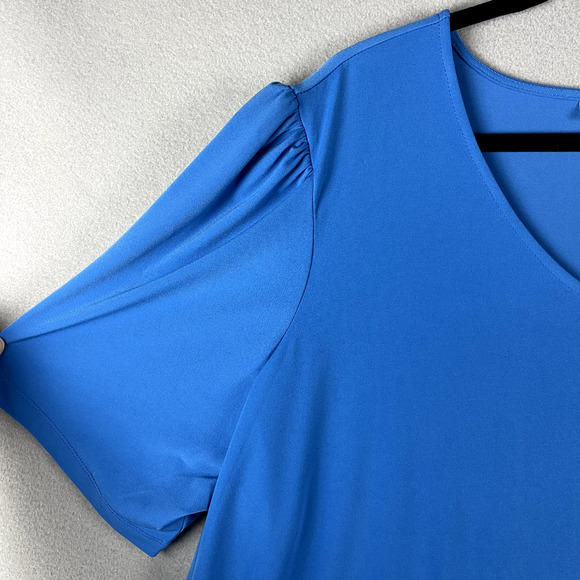 Susan Graver Tunic Top Womens 3X Liquid Knit Blue Puff Shoulder Stretch Casual - Picture 5 of 14